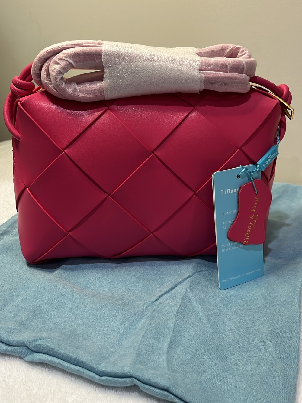 Tiffany & Fred Pink Woven Leather Crossbody Bag